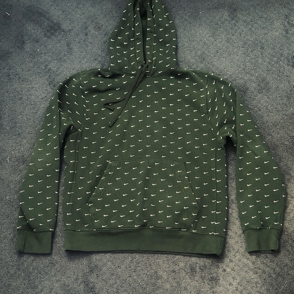 Nike Green Hoodie with White Swoosh Pattern